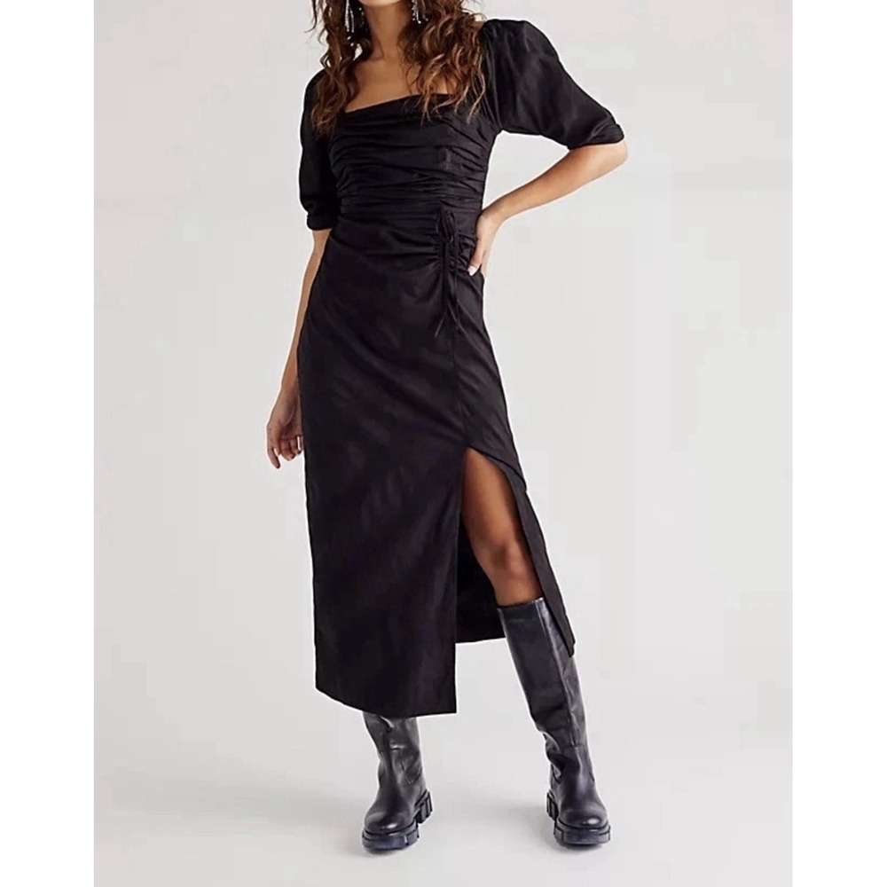 FREE PEOPLE Sz Small LOOKING STUNNING MIDI DRESS IN BLACK Rushed High Slit - Picture 1 of 9